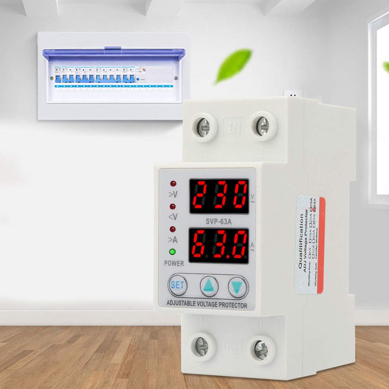 [Australia - AusPower] - Voltage Protective Device, Adjustable Single Phase Voltage Current Protector Double LED Display for - AC 230V 63A Automatic Reset Switch 