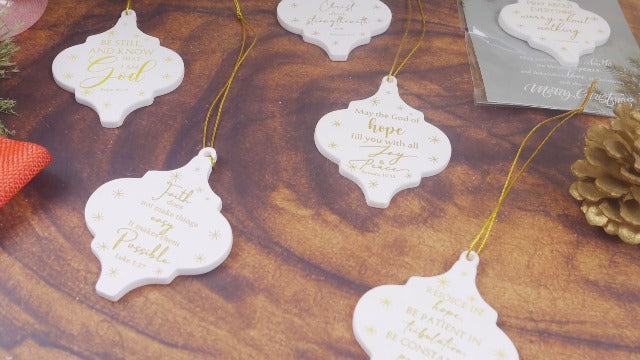 Sieral 12 Sets Christian Ceramic Christmas Ornaments with Bible Verse Cards