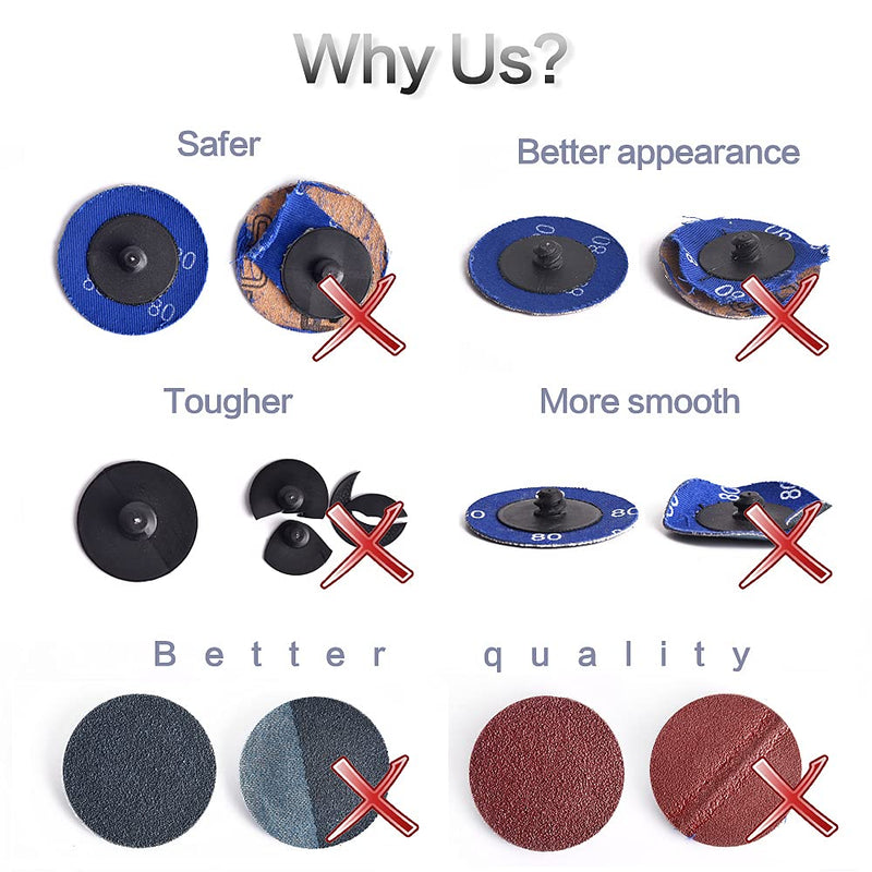 [Australia - AusPower] - Quick Change Grinding Disc, 50 Pcs 2 inch Sanding Discs, Zirconia Coated Roll Lock Disc for Surface Prep (36 Grit) 36 Grit 