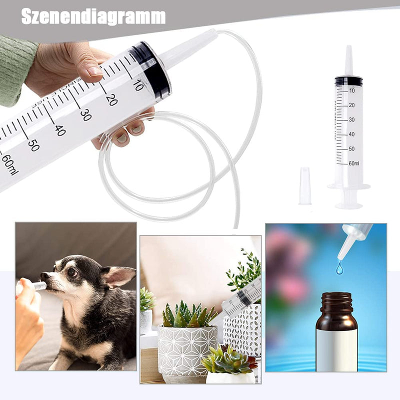 Plastic Syringe, Set of 2 60 ml Syringes with Hose for Science Laboratories, Factories and Daily Use