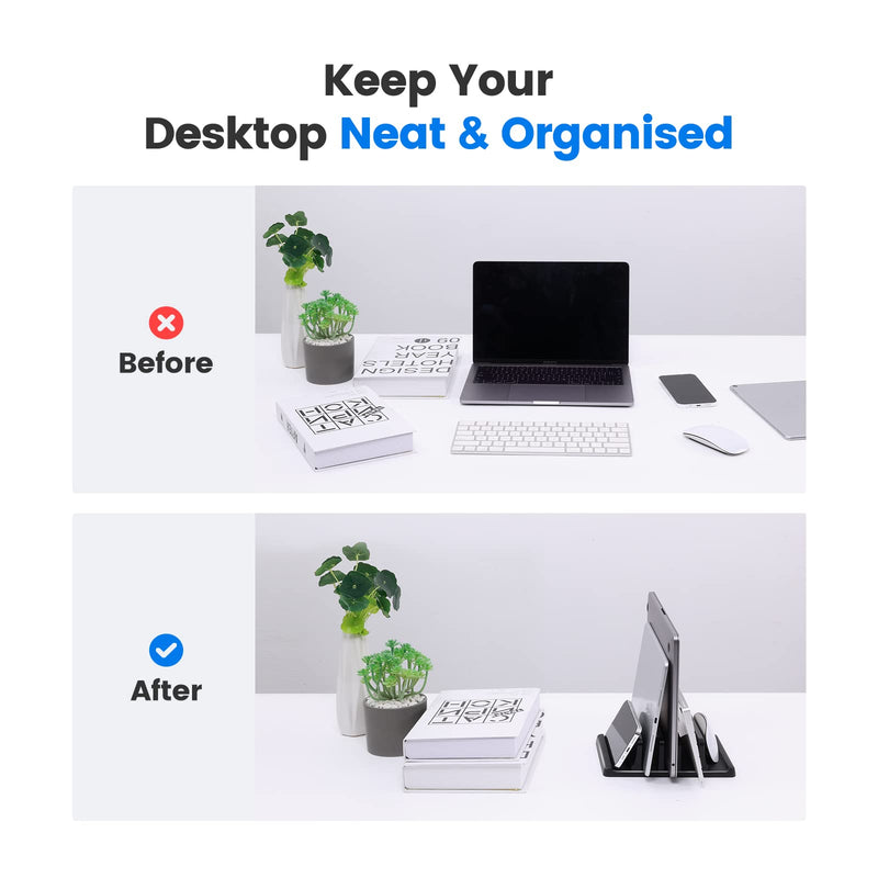 [Australia - AusPower] - Vaydeer 3-Slot Vertical Laptop Stand Made of Premium ABS Plastics 5 in 1 Design Space-Saving Adjustable Desk Organizer for All MacBook/Chromebook/Surface Three Slot Black 