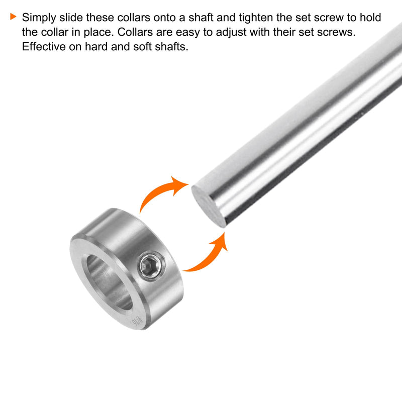 [Australia - AusPower] - HARFINGTON 2pcs Shaft Collar 9/16" Bore 304 Stainless Steel Set Screw Shaft Collars, 1" OD, 7/16" Width, for Wheel Barrow Axle, Gearbox Assemblies, Machine Tools, Industry 