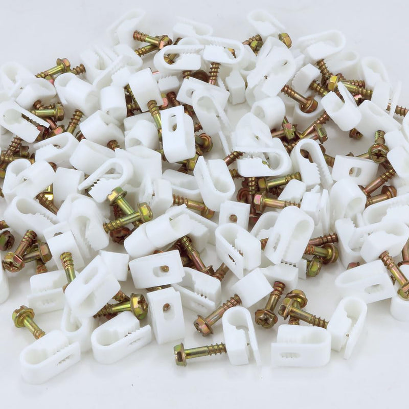 [Australia - AusPower] - Skywalker Flexible Single Cable Screw Clips (Pack of 100 / White) 