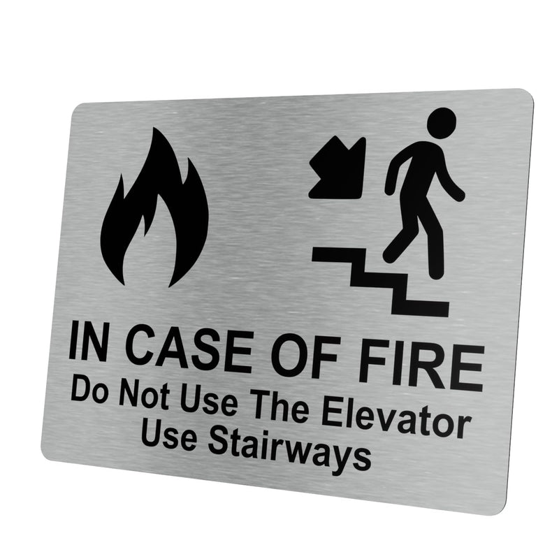 Fire Safety Sign - "In Case Of Fire Do Not Use The Elevator Use Stairways" - Aluminium, UV Printed, Self-Adhesive, Interior/Exterior Use, Fire Exit Direction (Large) Large