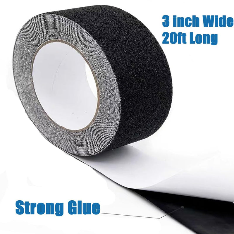 Grip Tape Anti Slip Tape 3 Inch, 20 Feet, Black Heavy Duty Non Skid Tape for Stairs Outdoor/Indoor, Waterproof Safety Adhesive Strips Roll for Ramp Traction Tread Staircases, 80 Grit 3" x 20Ft Black Roll