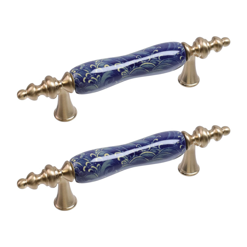 MY MIRONEY Ceramic Cabinet Pulls - Chinese Style Decorative Handles - Antique Bronze Drawer Knobs for Kitchen, Dresser, Cupboard, Door (3" Hole Center, 4 Pack) Style2