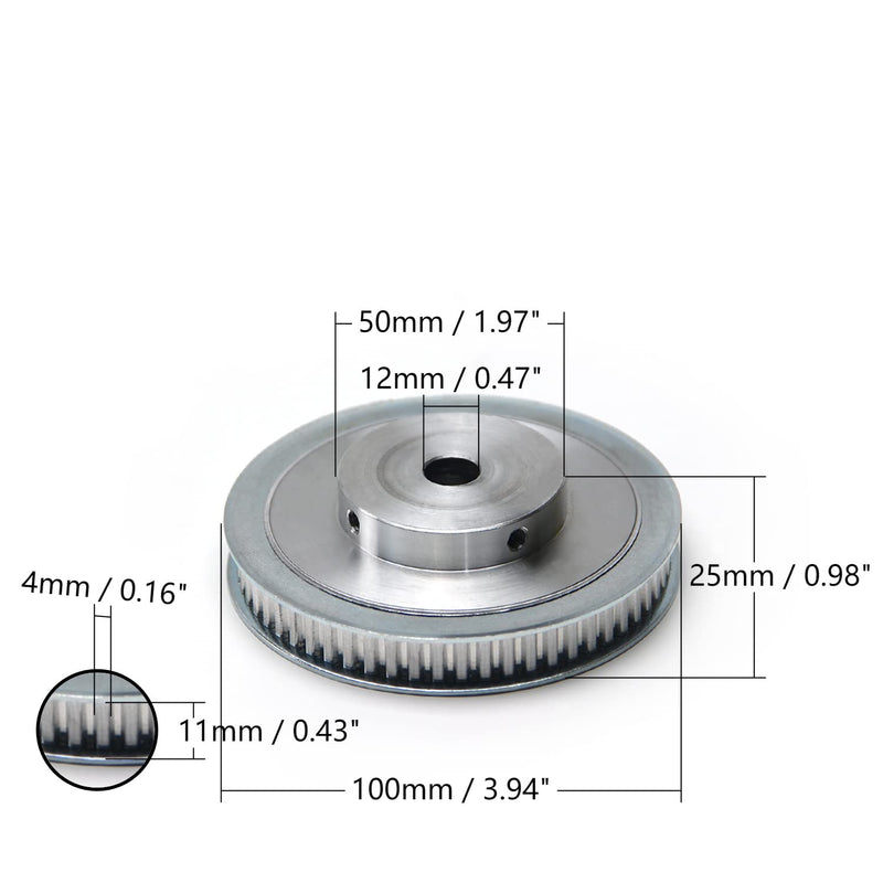 [Australia - AusPower] - Fielect Aluminium Alloy XL 60 Teeth 12mm Inner Bore Diameter Timing Belt Pulley Flange Synchronous Wheel Silver Tone for 3D Printer CNC 1Pcs XL60 12mm Inner hole 