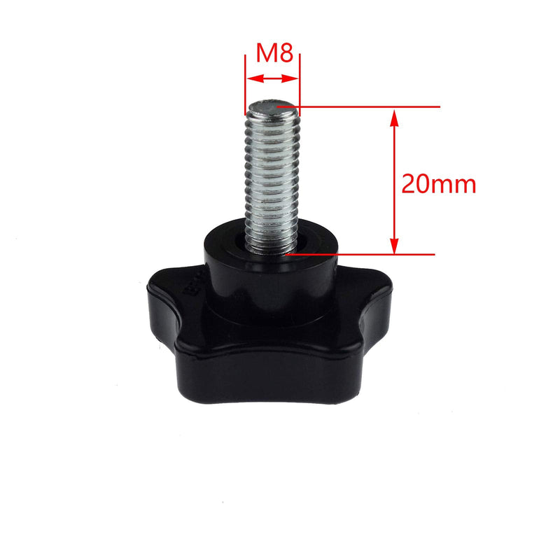 [Australia - AusPower] - 2 Pack Black 8mm(M8) Thread Replacement Star Hand Knob Tightening Screw (M8 x 20mm) 20 mm 