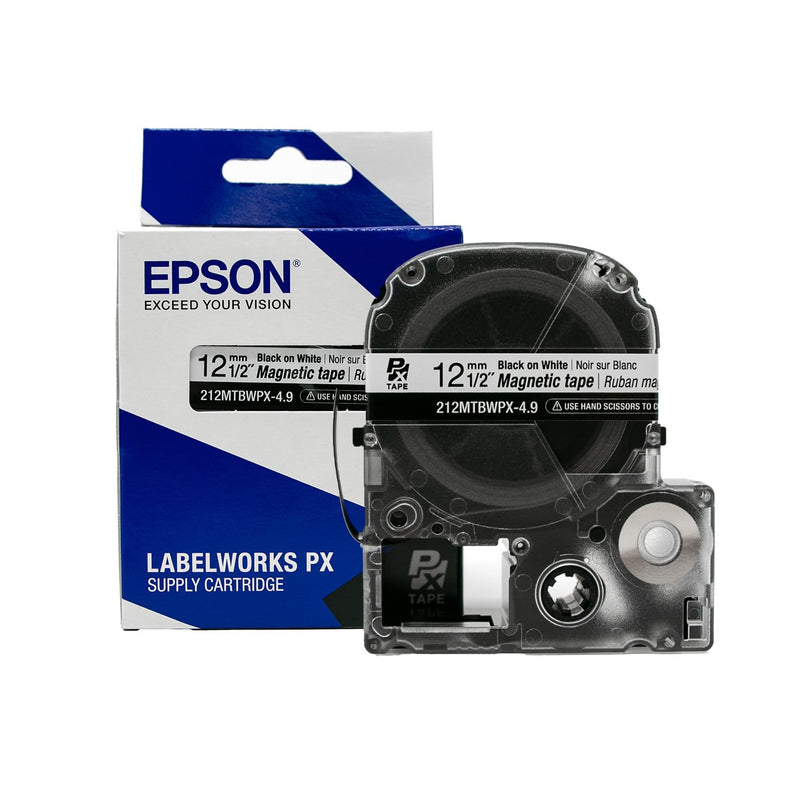LABELWORKS 212MTBWPX-4.9 Magnetic Tape Cartridge - Black on White Magnet Label Maker Tape - 1/2" (12MM) Wide, 4.9 ft, White 12mm