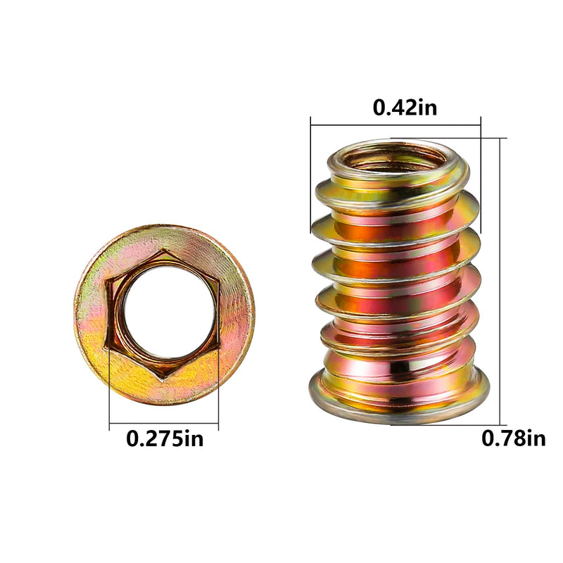 [Australia - AusPower] - 1/4"-20 200Pcs Threaded Insert for Wood Hex Drive Wood Inserts Furniture Nuts 1/4"-20 