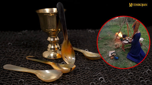 Mythrojan Buffalo Horn Spoons Polished Finish Handcrafted with Genuine Ox Horn Fully Functional Accessory for Reenactments-4pcs 6.5" (Set of 4)