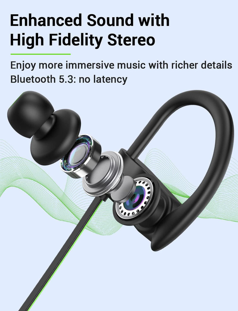 [Australia - AusPower] - Stiive Bluetooth Headphones, 5.3 Wireless Sports Earbuds IPX7 Waterproof with Mic, Stereo Sweatproof in-Ear Earphones, Noise Cancelling Headsets for Gym Running Workout, 16 Hours Playtime - GreenBlack A,GreenBlack 
