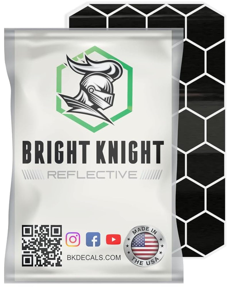 BRIGHT KNIGHT DECALS Hexagon Reflective Stickers for Helmet - Black, Pack of 1, Motorcycle Helmet Stickers, 3M Waterproof Reflective Vinyl Tape for Hard Hats, Cars & Bike Decals for Night Visibility 1 pk