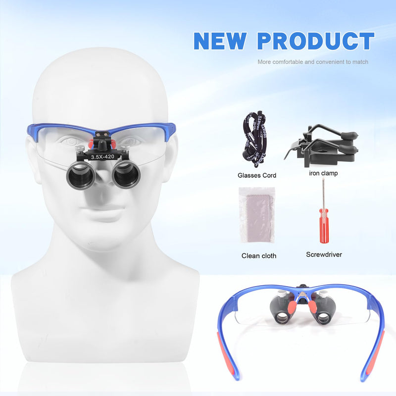 [Australia - AusPower] - 3.5x420 MM Angle Adjustable Binocular Loupes Magnifier Glasses Lab Magnification loupes with Black Cloth Case (Blue) Blue 
