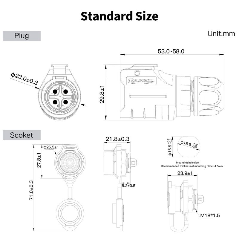 [Australia - AusPower] - CNLINKO LP-16 4 Pin Circular Aviation Connector Kit Male Plug and Female Socket M16 IP68 Waterproof, PBT Plastic Shell Quick Plug (4 Pin Single Set) 4-Pin Single-Hole Socket Set 