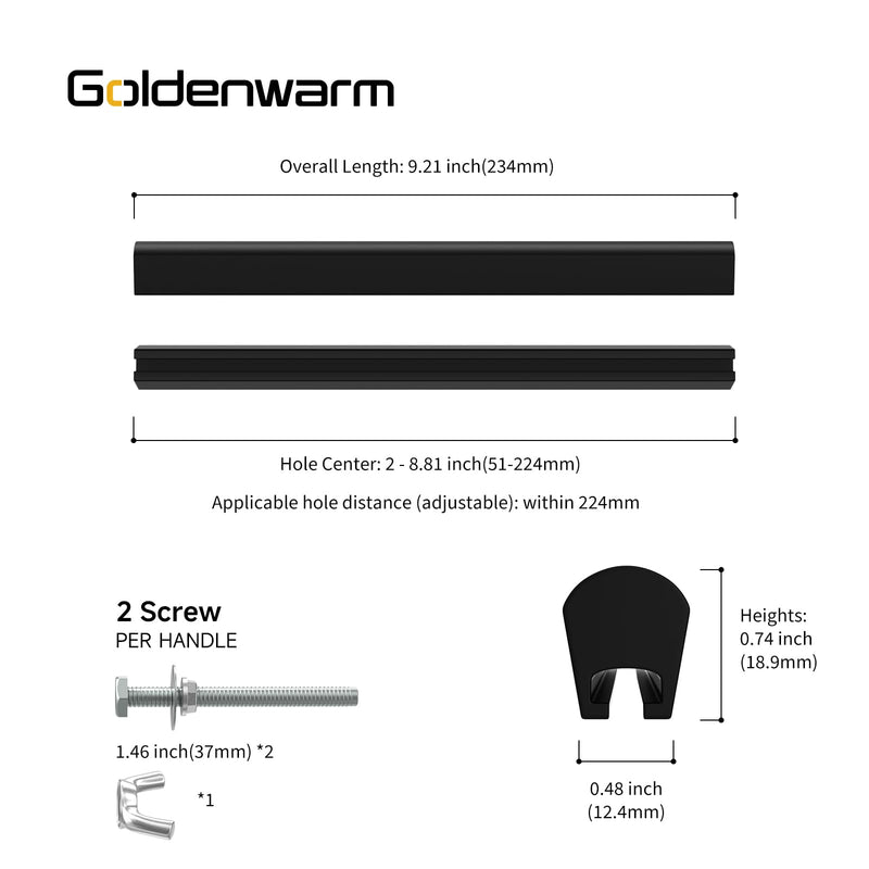 Goldenwarm 5 Pack Adjustable Drawer Pulls Black Cabinet Handles for Kitchen Hardware 2" to 8"(51-224 mm) Hole Distance 2 in to 8-13/16 in (51-224mm)