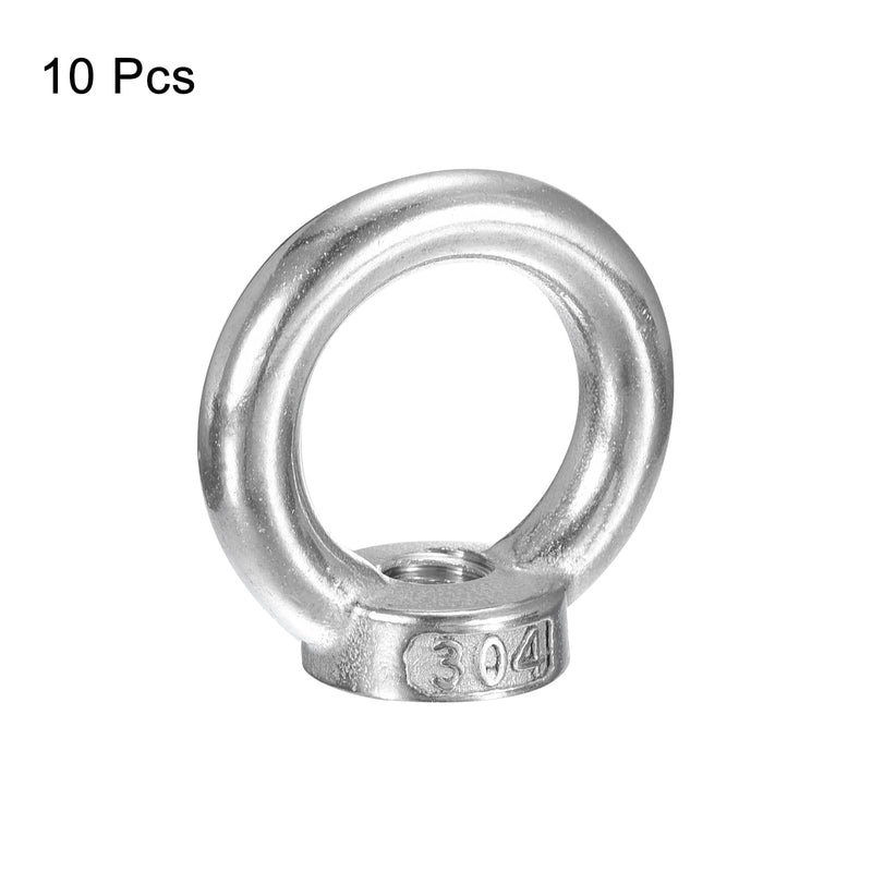 [Australia - AusPower] - uxcell M10-1.5x42mm Lifting Eye Nuts, 10 Pcs 304 Stainless Steel Round Ring Shape Female Threaded Nut Fastener for Home Repairs Rope Fitting 