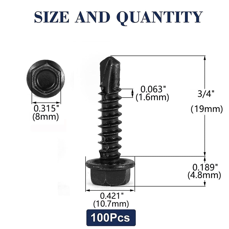 [Australia - AusPower] - #10 x 3/4" Sheet Metal Screws 100PCS 410 Stainless Steel Hex Washer Head Tek Screws Fast Self Tapping Screws Black Oxide by SG TZH #10 x 3/4" 