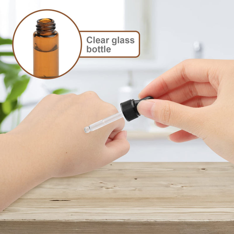 [Australia - AusPower] - 15Pcs Amber Glass Dropping Bottles 1ml 2ml 3ml 5ml Mini Essential Oil Dropper Bottles Empty Travel Sample Vials with Black Cap (5ml) 