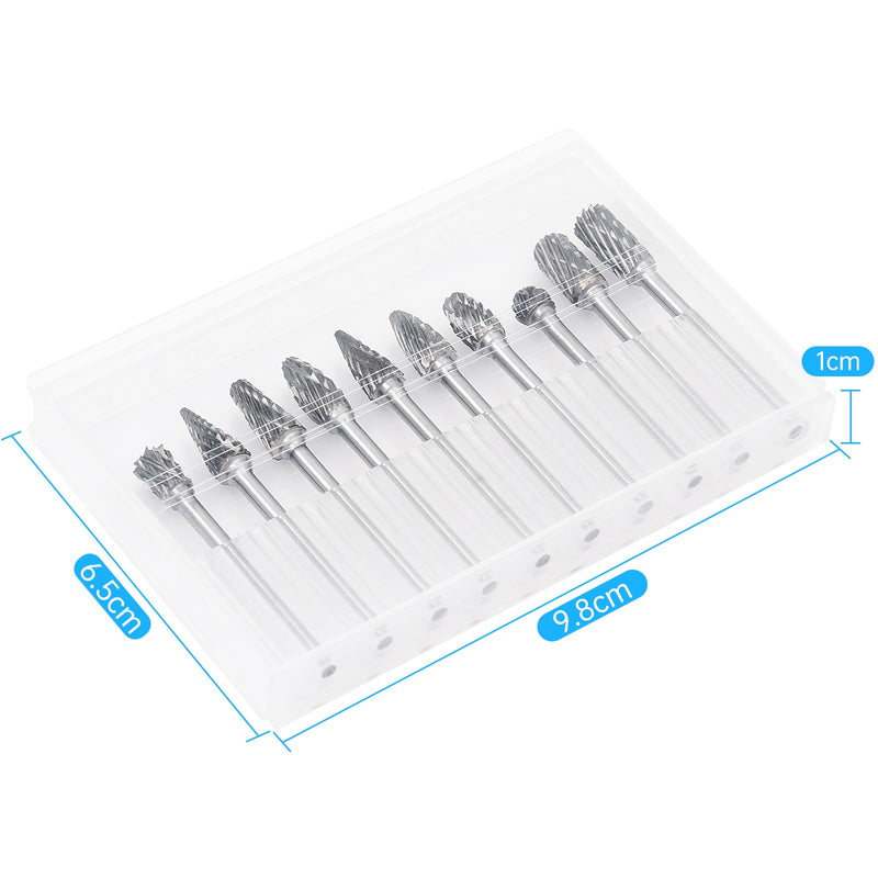 [Australia - AusPower] - QUTIASE Carbide Burrs with Double Cut, 10 Pieces Carbide Cutter Set with 3 mm Shank, Rotary Tool Accessories for Grinding, Carving, Metal Polishing and Engraving 