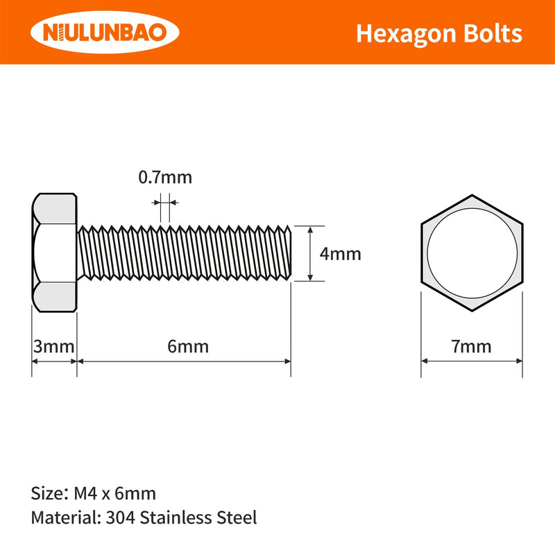[Australia - AusPower] - M4-0.7 x 6mm Heavy Duty Hexagon Bolts Hex Head Screws, 304 Stainless Steel, Metric Machine Fully Thread, Bright Finish, 100PCS M4-0.7 x 6mm(100PCS) 