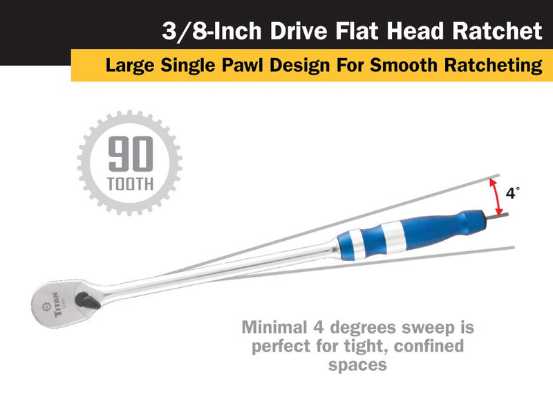 Titan 12161 3/8-Inch Drive x 12-Inch 90-Tooth Flat Head Ratchet 1/4" Dr Flat Head