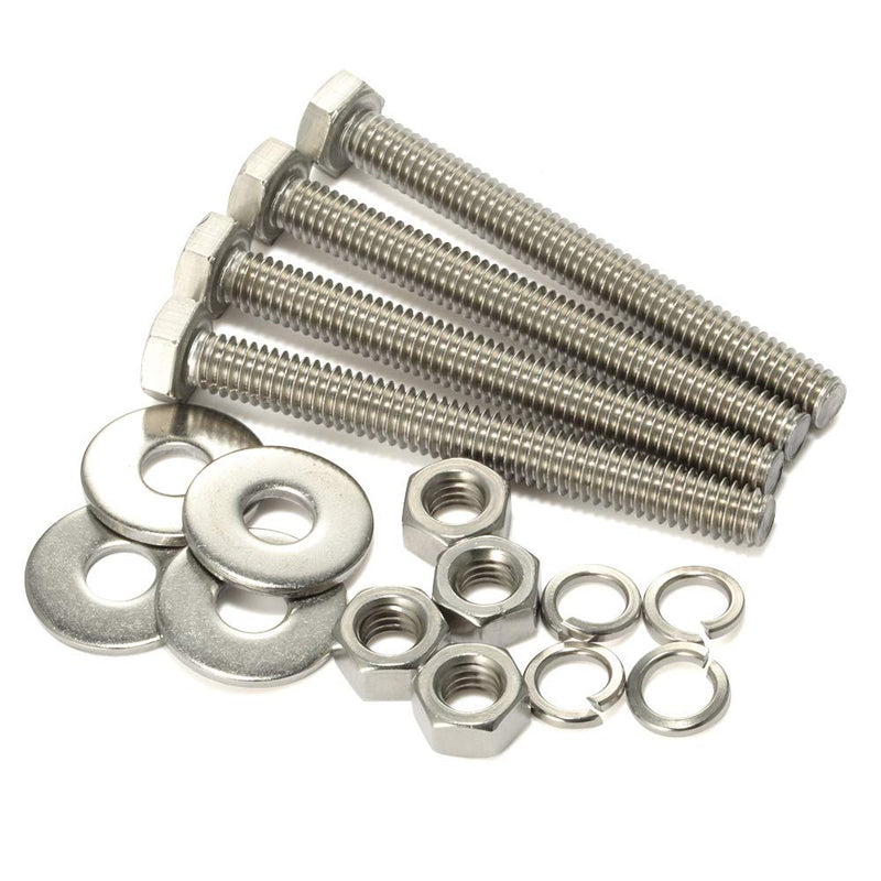[Australia - AusPower] - 4 Sets 3/8-16 x 6" Hex Head Screws Bolts, Nuts, Extra-large and Thick Flat & Lock Washers, Fully Threaded, Stainless Steel 18-8, Bright Finish 3/8-16 x 6" 4 
