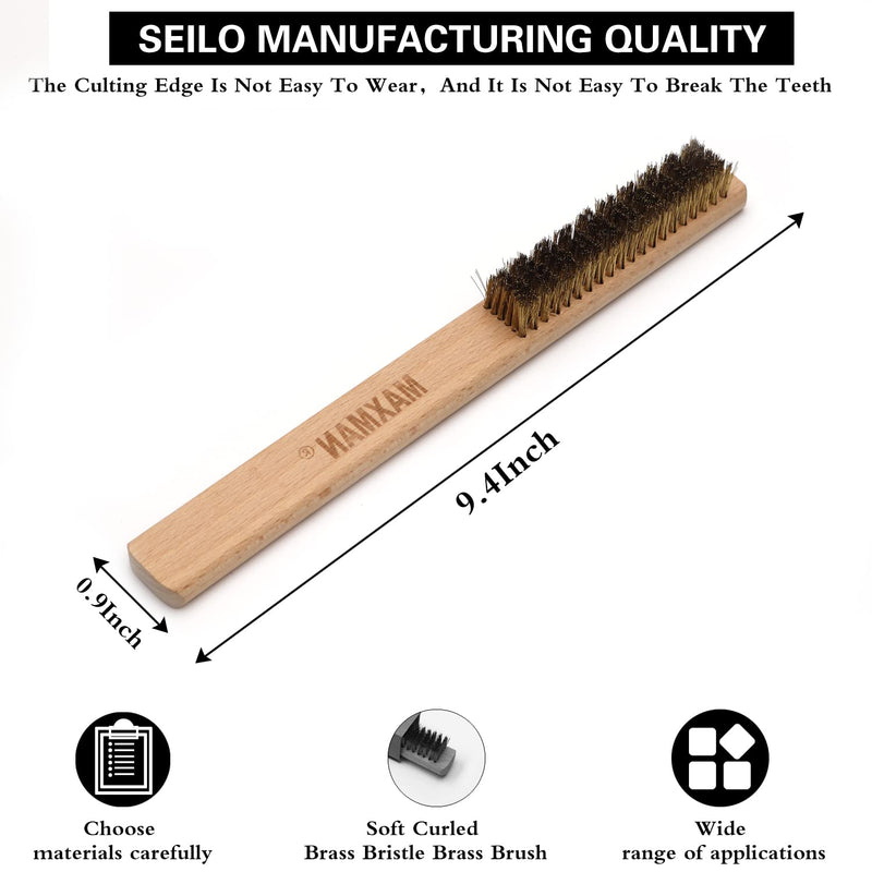 MAXMAN Copper Brass Brush, 20×6 Row Soft Bristle Wire Scratch Brushes with 10" Natural Beechwood Handle Barbell Brush for Cleaning Metal Surface Texturing, Removes Lint 1 piece