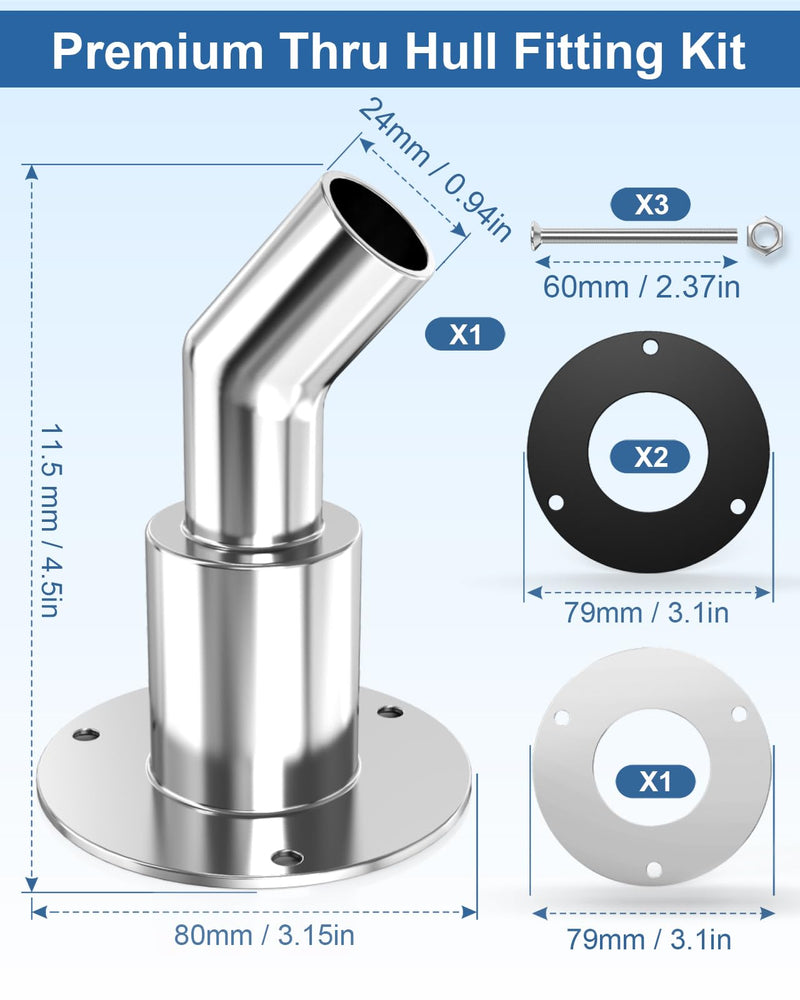 Stainless Steel 316 Diesel Heater Exhaust Port, 24mm Diesel Heater Exhaust Pipe Thru Wall, Thru Hull Pipe Outlet for Diesel Heaters, Thru Hull Fittings for Boats, Trucks, Garage, Diesel Heaters-Angled Angled diesel heater port accessories