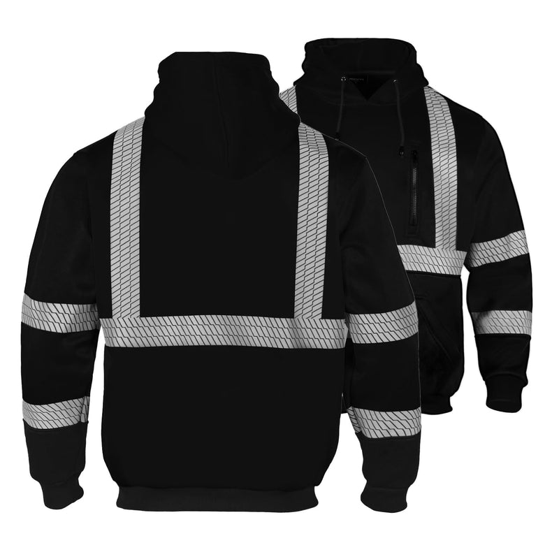 FONIRRA Hi Vis Hoodie for Men Reflective ANSI Class 3 Safety Sweatshirts High Visibility Construction Work Winter Pullover Black X-Large