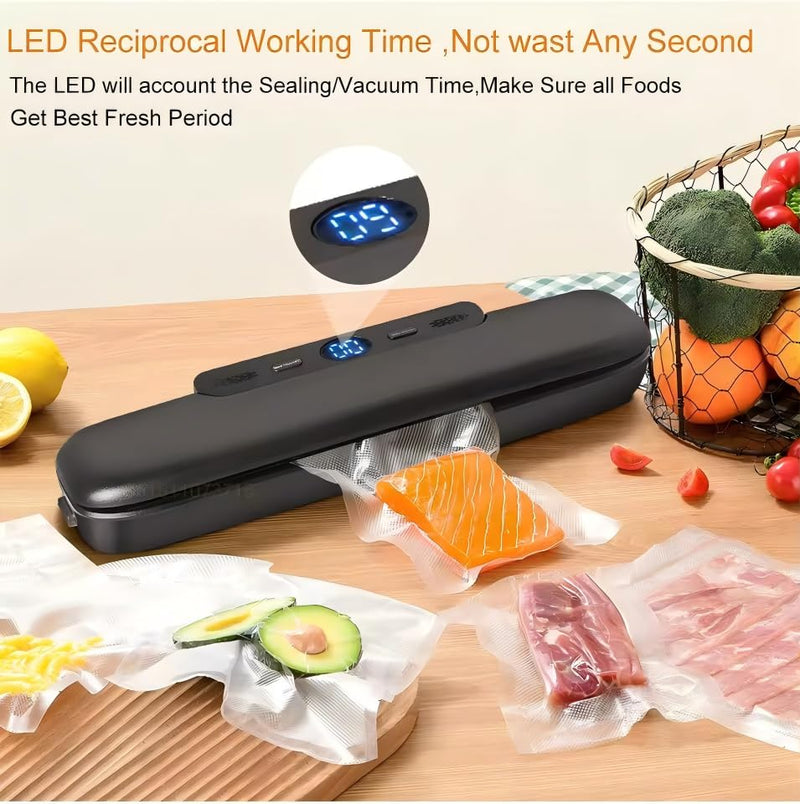 Vacuum Sealer, Automatic Food Vacuum Sealer Machine One-Touch Vacuum Sealing for Dry & Moist Food Preservation, Compact Vacuum Packer Machine Black