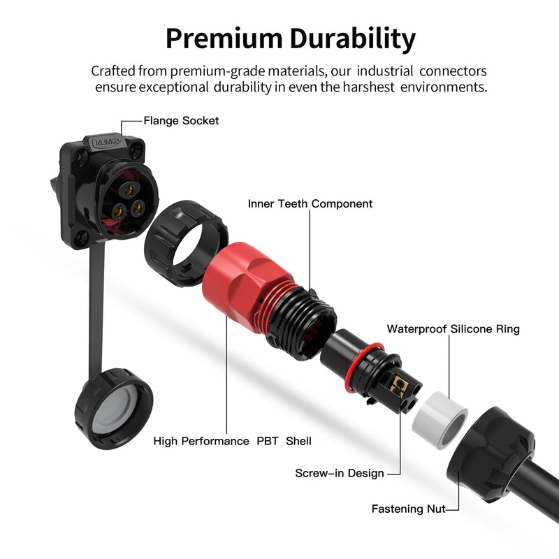 [Australia - AusPower] - CNLINKO YM-20 2 PIN Screw Lock Waterproof Connector IP68 Aviation Circular Quick Plug PBT Plastic Shell M20 Male Female Flange Socket (2-PIN) 2-Pin Screw-Assembly 