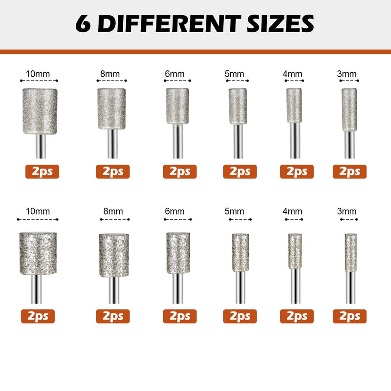 [Australia - AusPower] - 24-Piece Diamond Cutter Set, Compatible with Dremel Diamond Burr Grinding Pins with 3 mm Shank Fit for Stone Glass Ceramic Carving, Polishing, Grinding, Engraving 