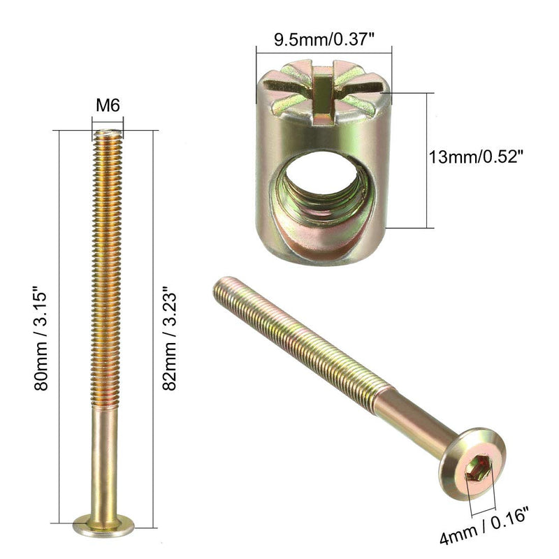 [Australia - AusPower] - uxcell M6x80mm Furniture Bolt Nut Set Hex Socket Screw 58mm Thread Length with Barrel Nuts for Beds Headboards Chairs 8 Sets 
