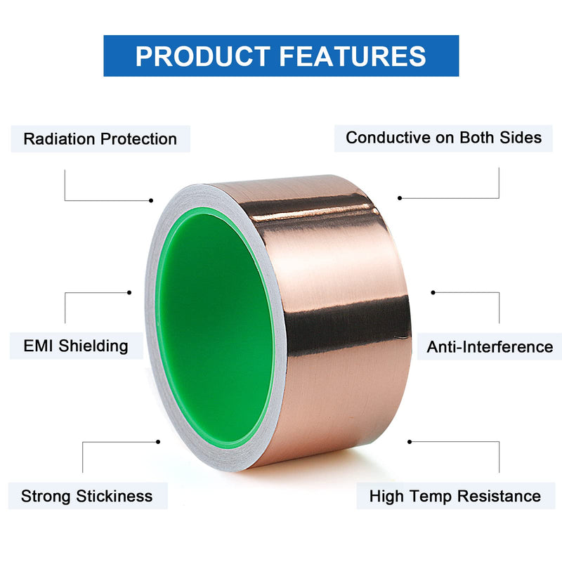 BOMEI PACK 2inch x 49ft Copper Foil Tape with Conductive Adhesive for Guitar and EMI Shielding, Crafts, Soldering, Stained Glass, Electrical Repairs, Grounding 1 Pack 2 inch x 49 ft