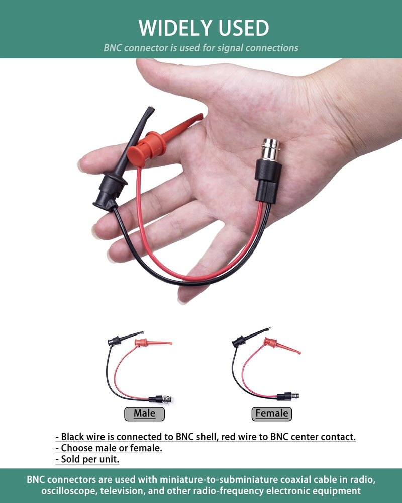 [Australia - AusPower] - BNC Test Leads, BNC(Male) to Mini Grabber Test Clip, Test Lead Breakout Cable for Multimeter, 5A Current Rating, 1 Pack Male Plug 