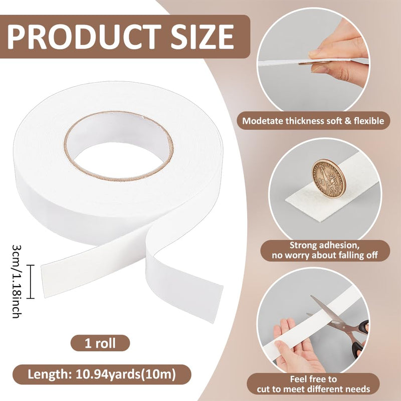 BENECREAT 10.94Yard White Polyester Felt Tape, 1.18 Inch Wide Self Adhesive Felt Tape for Furniture Chairs Door Window Wall Hardwood Floors Protecting