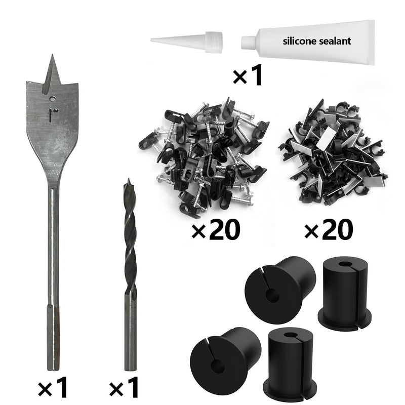 Starlink cable routing kit,starlink ethernet adapter,4pcs star link wall bushing grommets accessories for cable wall pass through with 1" spade drill bit 40pcs wall wire clips