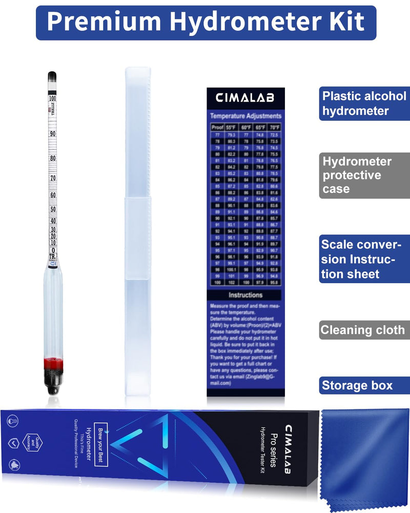 [Australia - AusPower] - CIMALAB Hydrometer Alcohol Meter, Hydrometer Alcohol 0-200 Proof and Tralle Alcohol Hydrometer, Alcohol Proof Tester Hydrometer, Alcohol Tester for Liquor/Moonshine/Spirits/Proofing/Distilled 