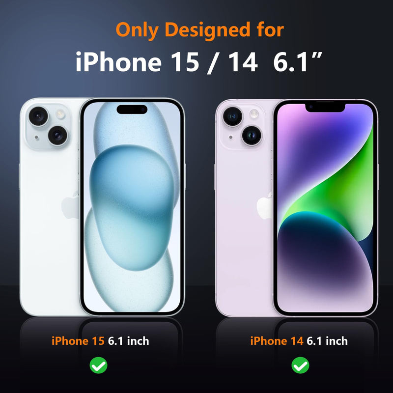[Australia - AusPower] - SPIDERCASE for iPhone 14 Case/iPhone 15 Case, [15 FT Military Grade Protection] 2 Pack [Tempered Glass Screen Protectors+Camera Lens Protectors] Heavy Duty Shockproof Case, Black 