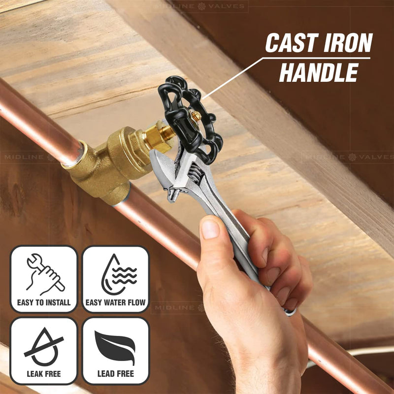 Midline Valve 427D234-5 Gate Valve, 1/2 in. Sweat Connection, Cast Brass (5 Pack), 5 Count 5 Pack 1/2 in.