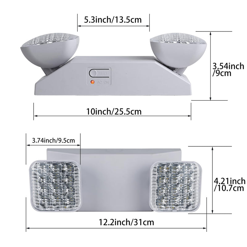 LED Emergency Lights for Business Home Power Failure,4Hours 300lm Automatic Battery Backup,Rechargeable Emergency Exit Lighting Fixtures,Hardwired, UL 924 AC85-277V Square with L N Wires White