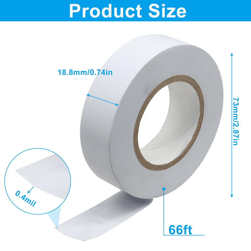 White Electrical Tape Vinyl, 3/4 Inch 65 Feet Insulating Tape for Electrical, Repairs, Automotive and Equipment, Under 600V (2 Rolls) White