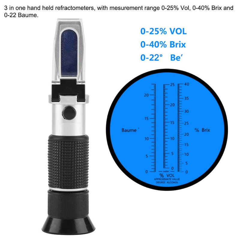 [Australia - AusPower] - Portable Hand Held Grape and Wine Alcohol Refractometers 0 25% Vol 0 40% brixs 0 22 Baume, brixs Refractometer, brixs Refractometer, Portable Hand Held Grape and Wrefractometer Salinity Tester saltw 