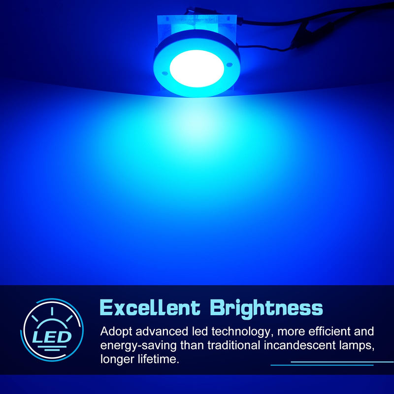 8Pcs 3.15'Round LED Marine Boat Courtesy Light, IP65 Waterproof, Transom Mount, Night Fishing, 12-24V, Blue 8PCS-3.15INCH Blue (White housing)