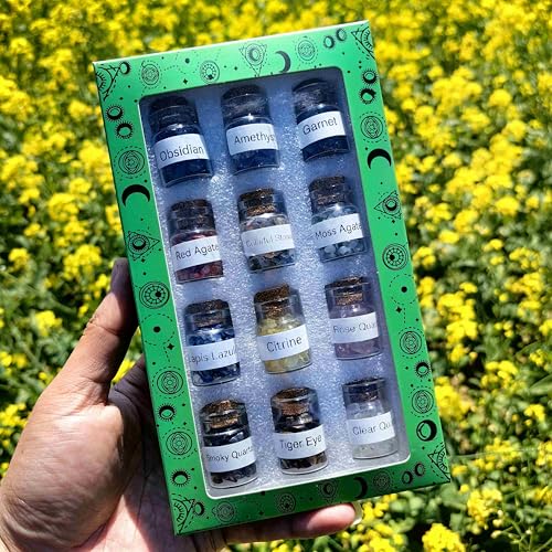 12 Kinds Crystal Chip Bottles Chakra Healing Wicca Gemstone Set