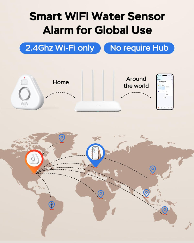 [Australia - AusPower] - Water Alarm Leak Detector,Water Leak Detectors for Home with App Alerts,Water Sensor Alarm Leak Detector with 120db Adjustable,500ft Transmission for Basement,Bathroom,No Hub Required (Support 2.4G) Water Detector-3pcs 
