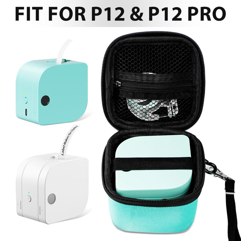 [Australia - AusPower] - Phomemo P12 Case, Label Maker Case for P12 & P12 Pro Label Maker, Carrying Bag Storage for P12 Label Maker & Label Tapes, Easily Store Your Printer with Mesh Pocket for Cable Accessories, Green 