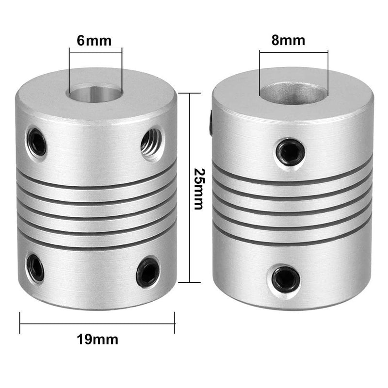 [Australia - AusPower] - 5Pcs Aluminum Alloy Shaft Coupling Flexible Coupler Motor Connector Joint (6mm to 8mm,L25xD19) 6mm to 8mm,L25xD19 