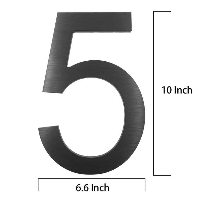 Cobata 10 Inch House Numbers- Modern Floating Street Home Address Number-Large Contemporary Aluminum Brushed Finish Number, Black (Number 5) Number 5